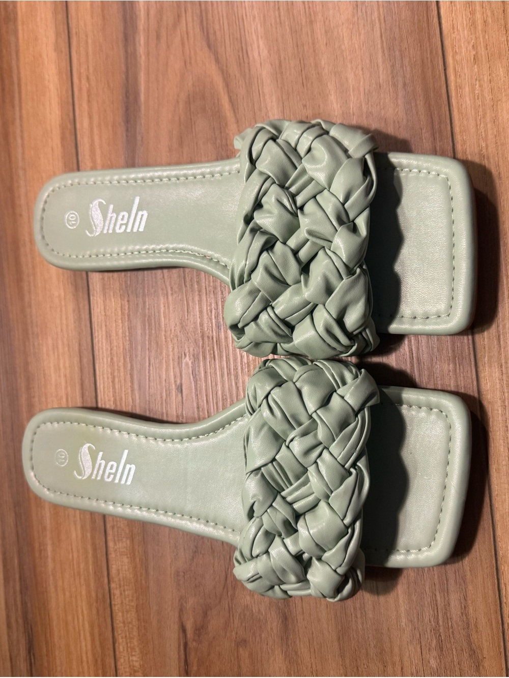 SHELN Brand Women's Sage Green Braided Slide Sandals